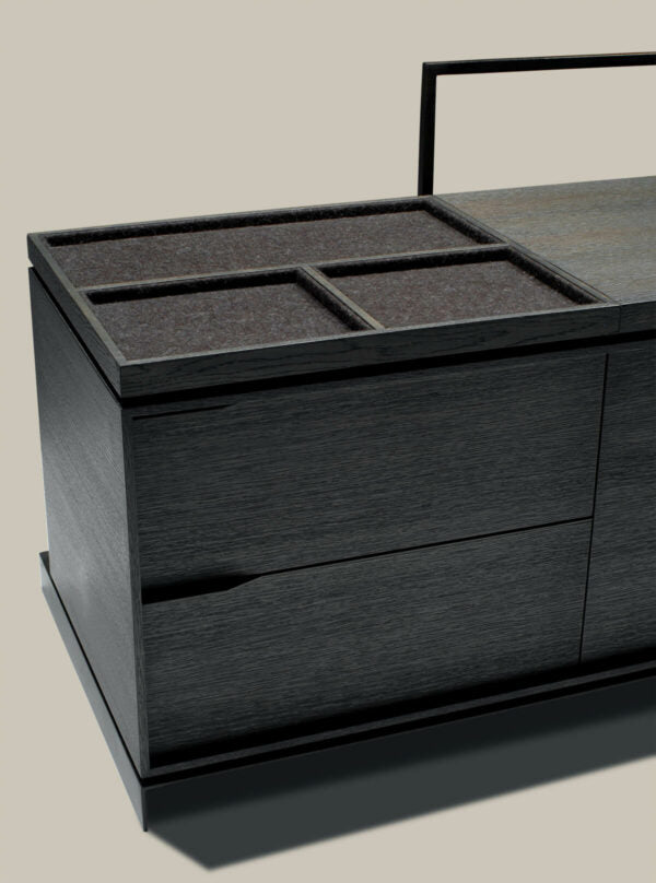 Dark-stained wooden York Valet dresser with mirror and multiple drawers for stylish storage