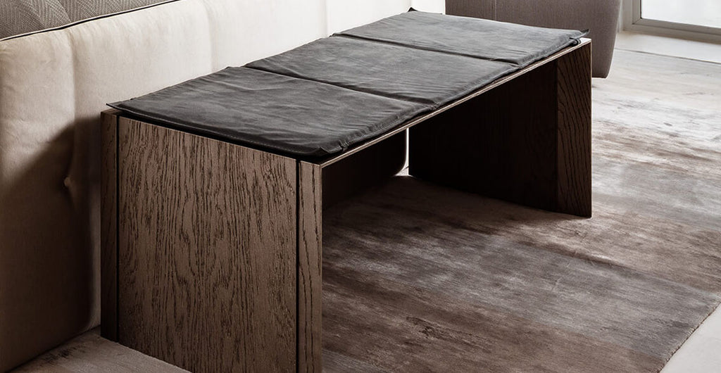 Vienna Bench modern dark wood console table with black upholstered top for stylish decor