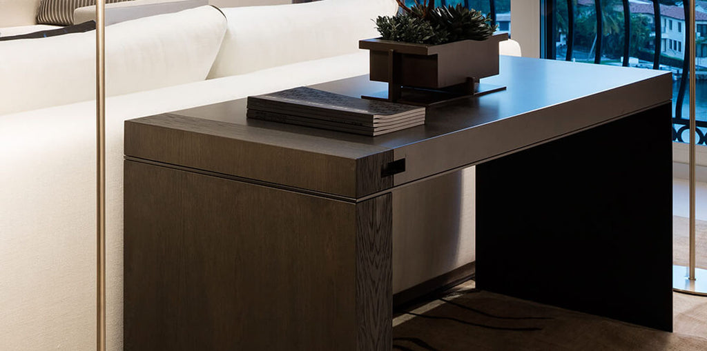 Dark wood Brussels Table with decorative joinery console table for stylish home decor