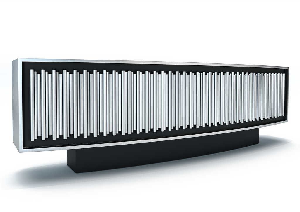 Modern Agathon Credenza with matte black lacquered wood and slatted front design