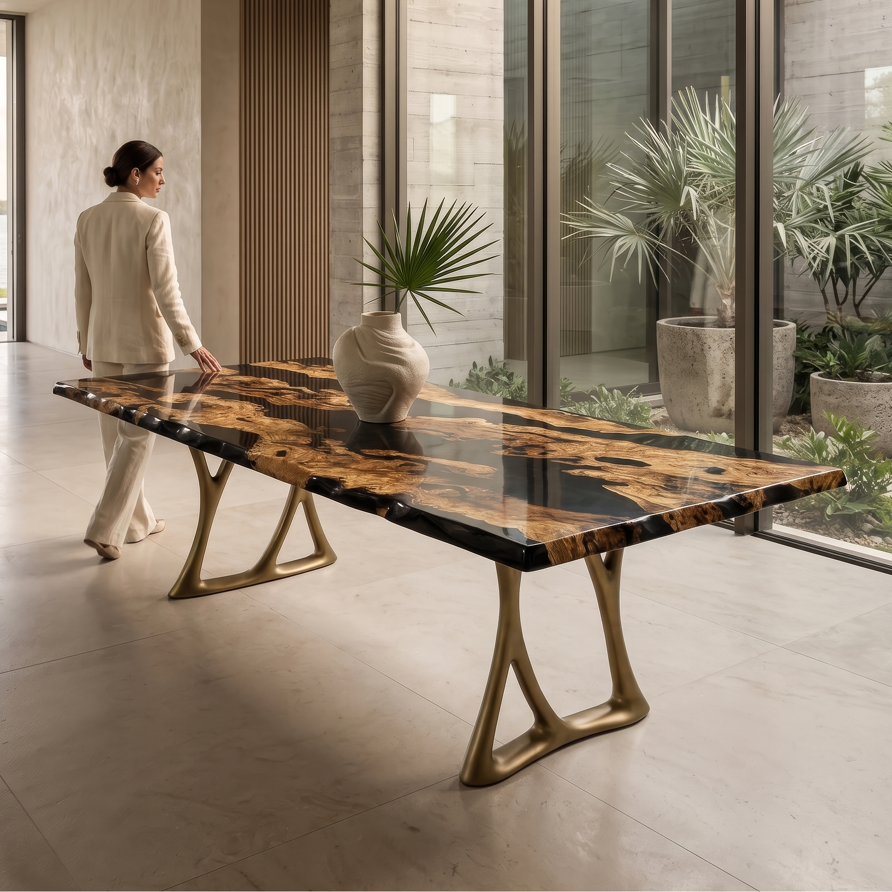 Black Pheraea Olive Wood Dining Table