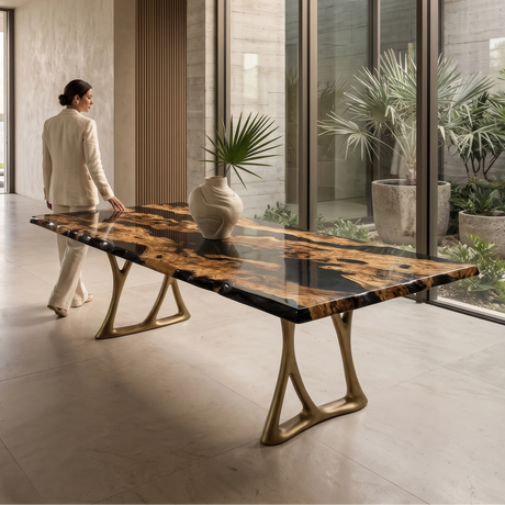 Black Pheraea Olive Wood Dining Table