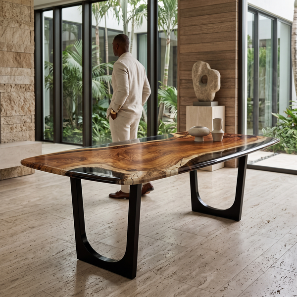 Battleship Gray Carna Walnut Dining Table