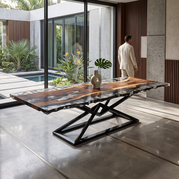 Black Abruzzo Walnut Wood Wavy Dining Table