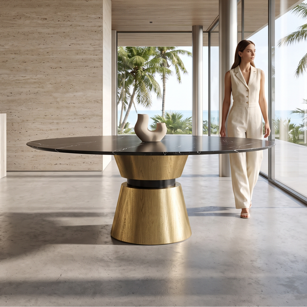 Black Lunara Metal Resin Round Dining Table