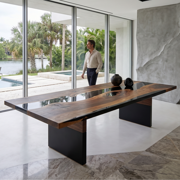 Black Thyria River Walnut Dining Table