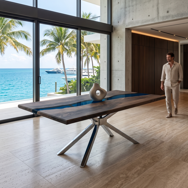 Bleached Alcantara Walnut Wood River Dining Table