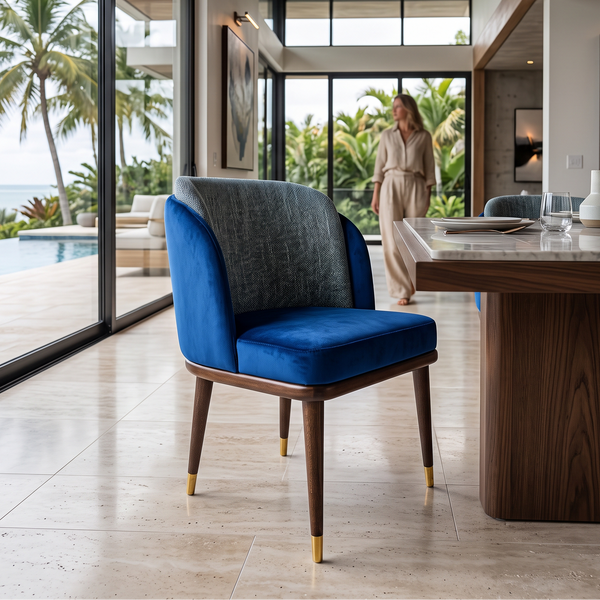 Blue Ariane Walnut Wood Dining Chair