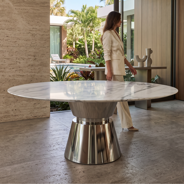 Chrome Lunara Metal Resin Round Dining Table