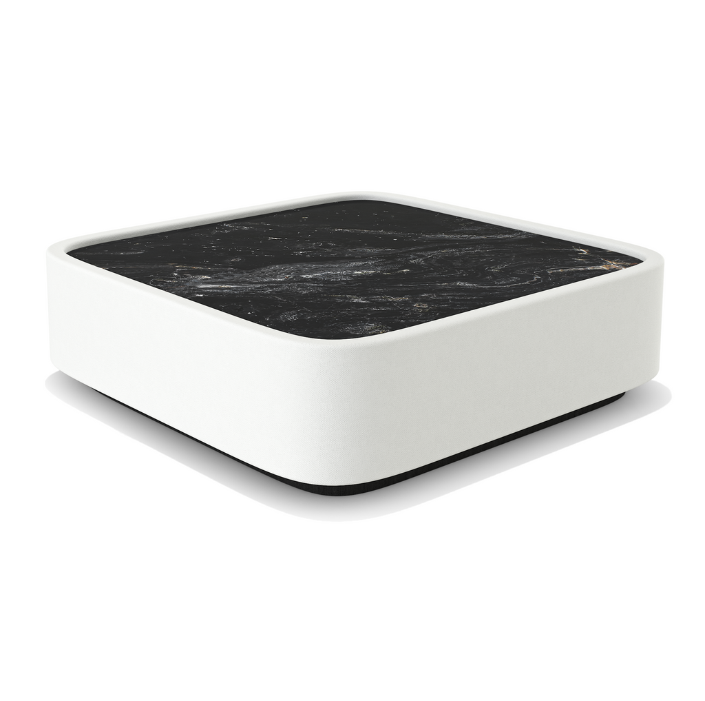 White square coffee table with black marble top from Arditi Collection orpheus sectional outdoor set