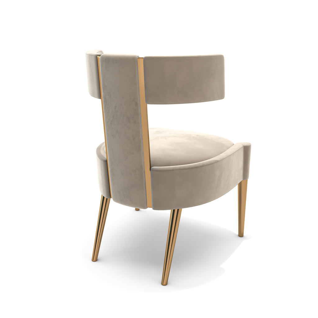 Erevos Dining Chair with elegant beige velvet upholstery and gold-finished metal legs