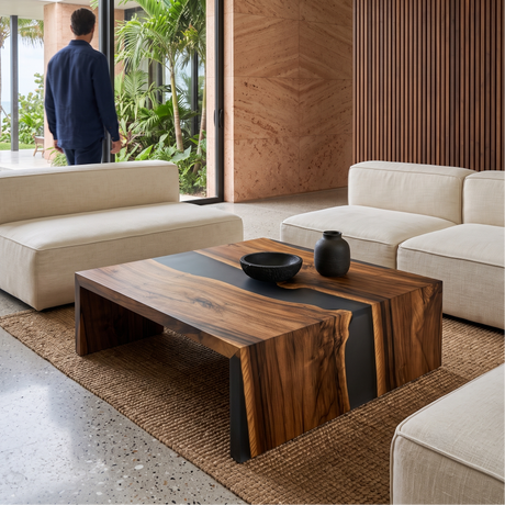 Dark Frosted Waterfall Walnut Wood Coffee Table
