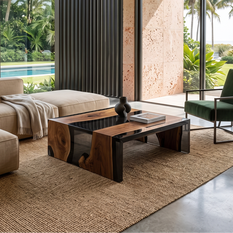 Dark Waterfall Walnut Wood Coffee Table
