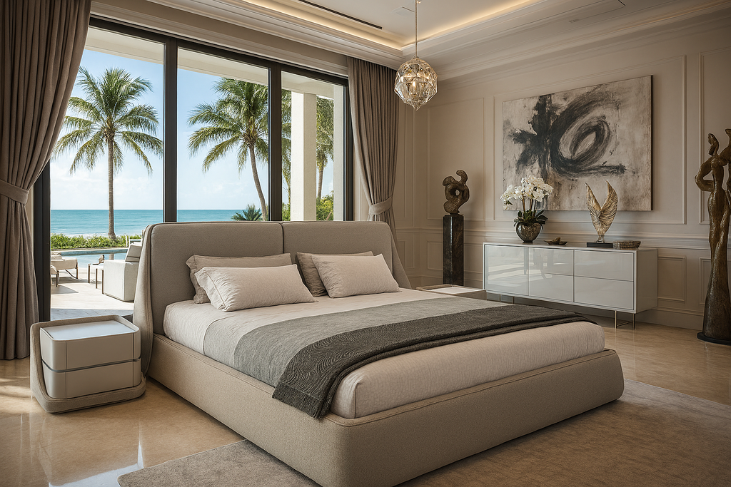 Nymera Bed with light gray upholstered frame and headboard in stylish upholstery material