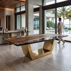 Evadne Walnut Wood Bronze Dining Table