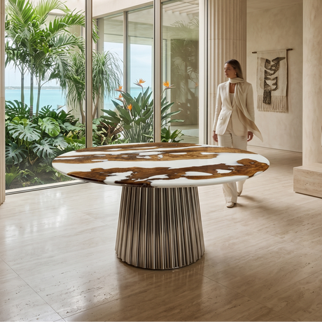Chrome Grazia Olive Round Dining Table