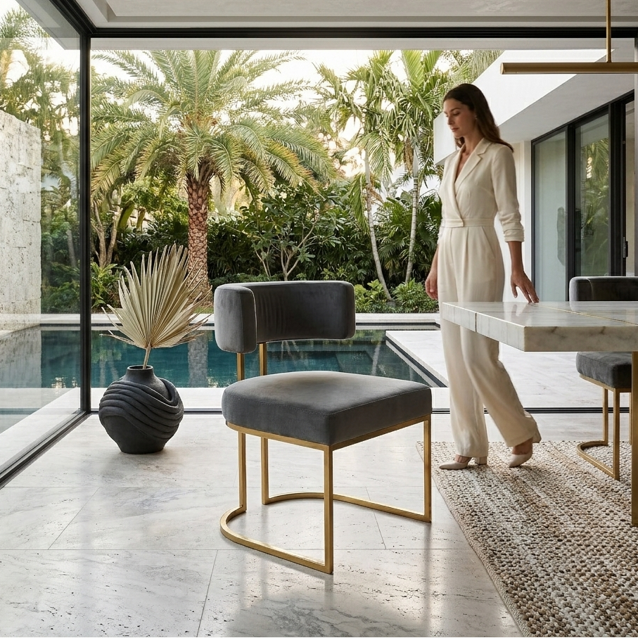 Matera Slim Dining Chair in Charcoal Gray
