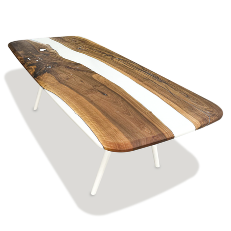 White Elysion Walnut Wood River Dining Table