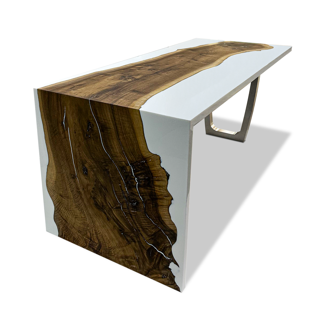 White Feronia Semi-Waterfall Walnut Wood Dining Table - ARDITI