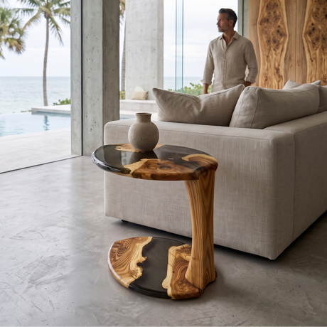 Jet Black Serrate Leaf Side Table