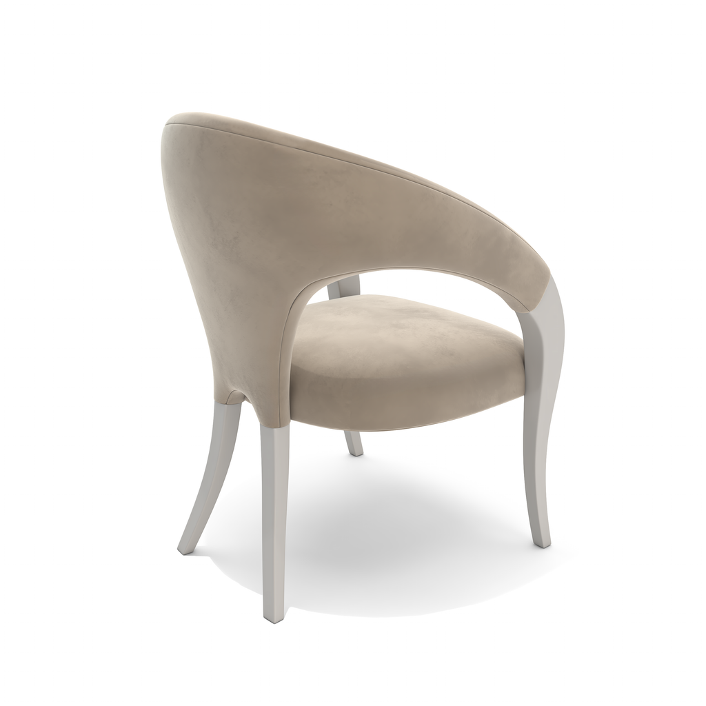 Ione Dining Chair with beige upholstery and white wooden legs for modern dining rooms