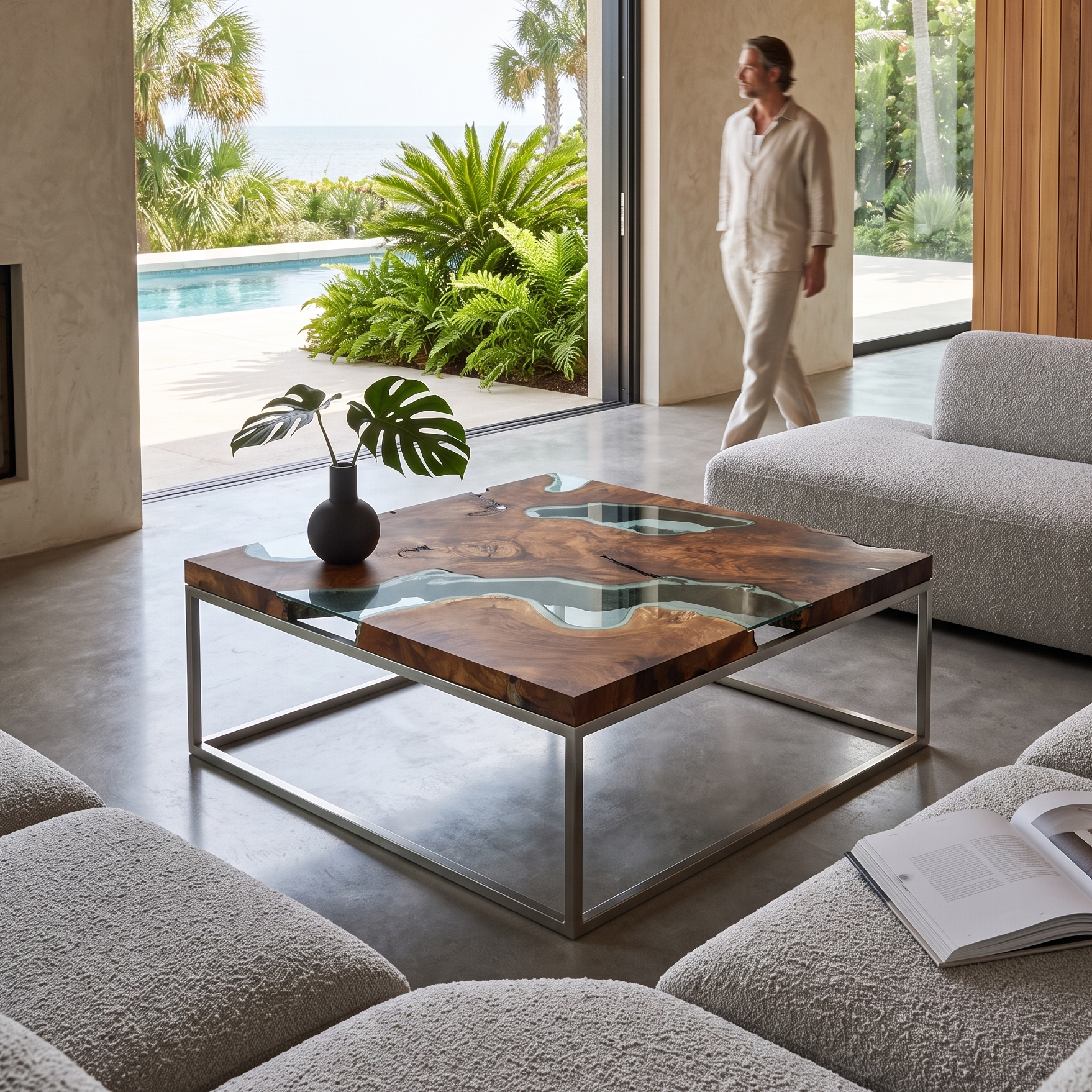 Mnestra Walnut Wood Square Coffee Table