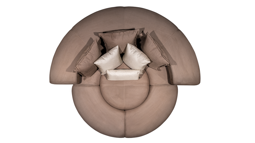 Elegant nice round sofa with upholstered cushions, perfect for stylish living rooms