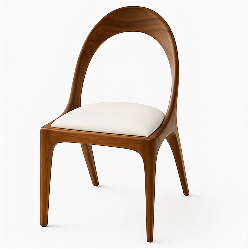 Nyks Dining Chair with wooden frame, curved backrest, and white upholstered seat