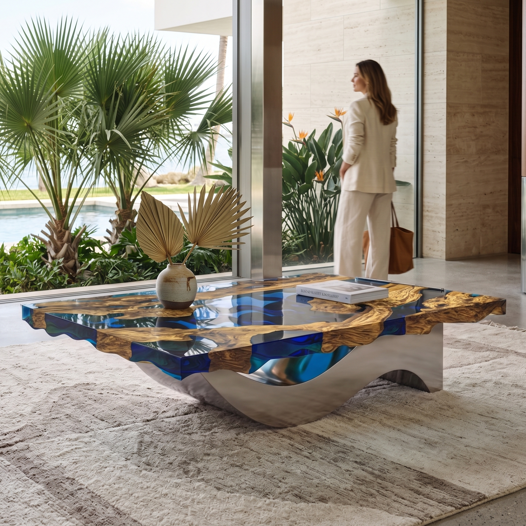 Ophion Wavy Olive Wood & Resin Coffee Table