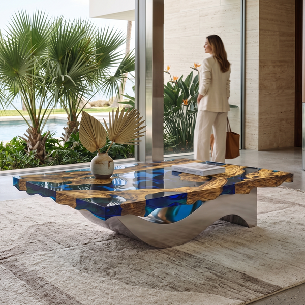 Ophion Wavy Olive Wood & Resin Coffee Table