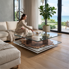Pandion Walnut Wood Square Coffee Table