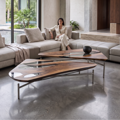 Philyra Walnut Wood Coffee Table Set