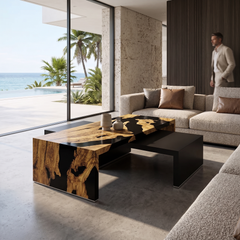 Rhesos Olive Wood Waterfall Coffee Table Set