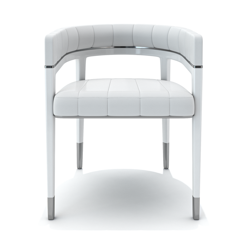 White Callista Dining Chair with leather upholstery and metal accents