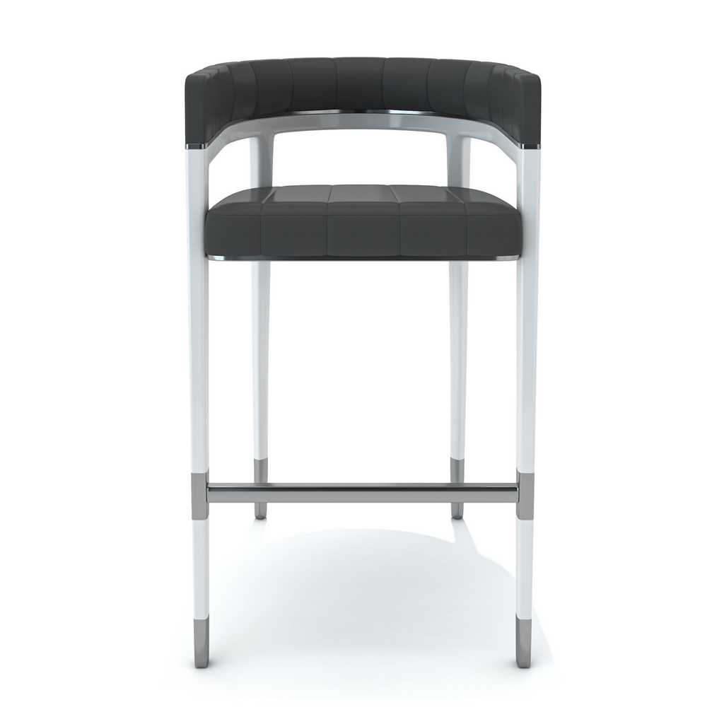 Modern Black Callista Counter Bar Chair with dark gray upholstery and silver accents