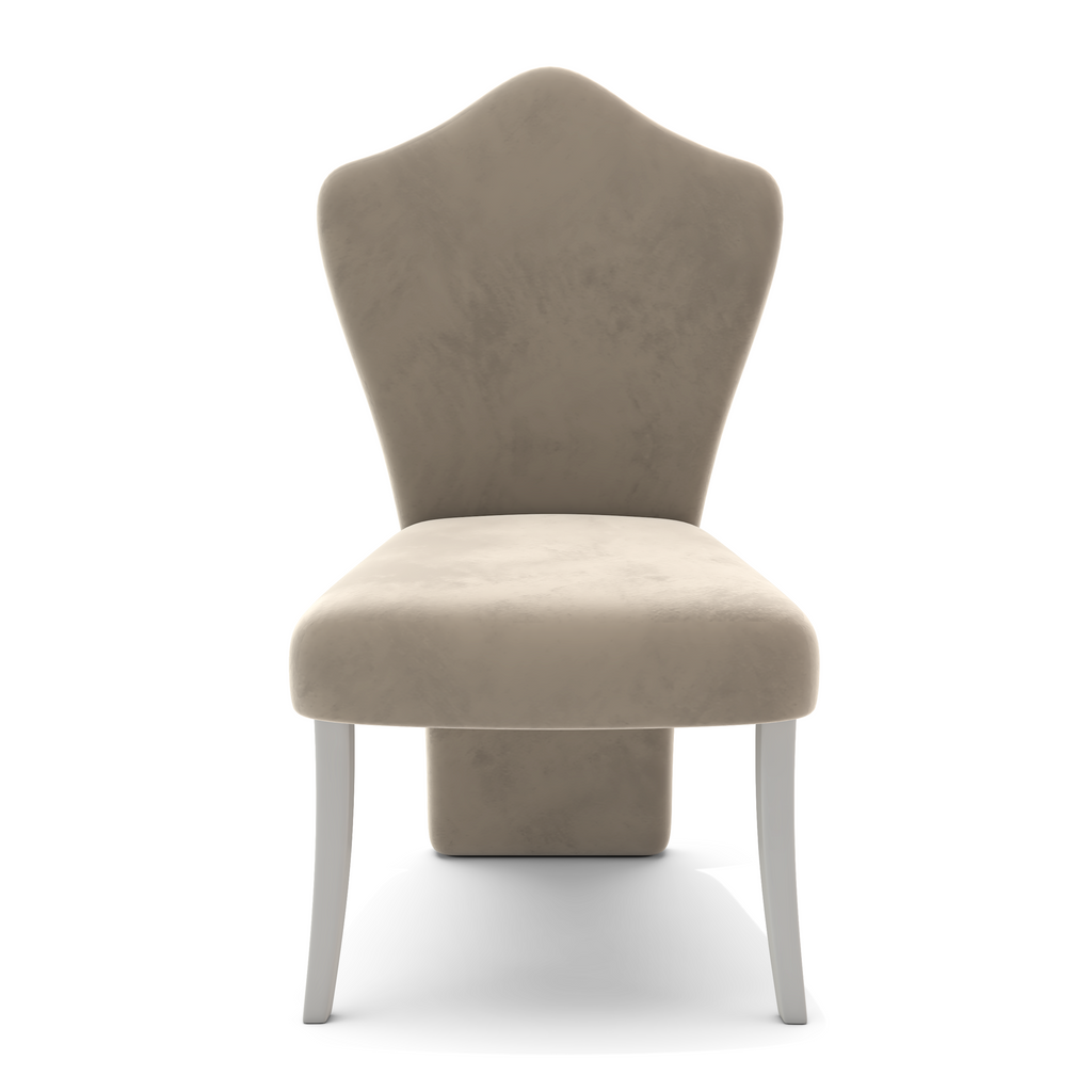Themis Armless Dining Chair with beige upholstery and light wooden legs