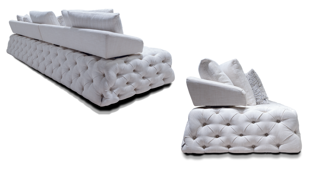 Versailles Sofa featuring two tufted white upholstered sofas for elegant living room decor