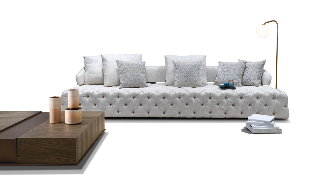 Versailles Sofa long tufted light grey sofa with multiple throw pillows for stylish comfort