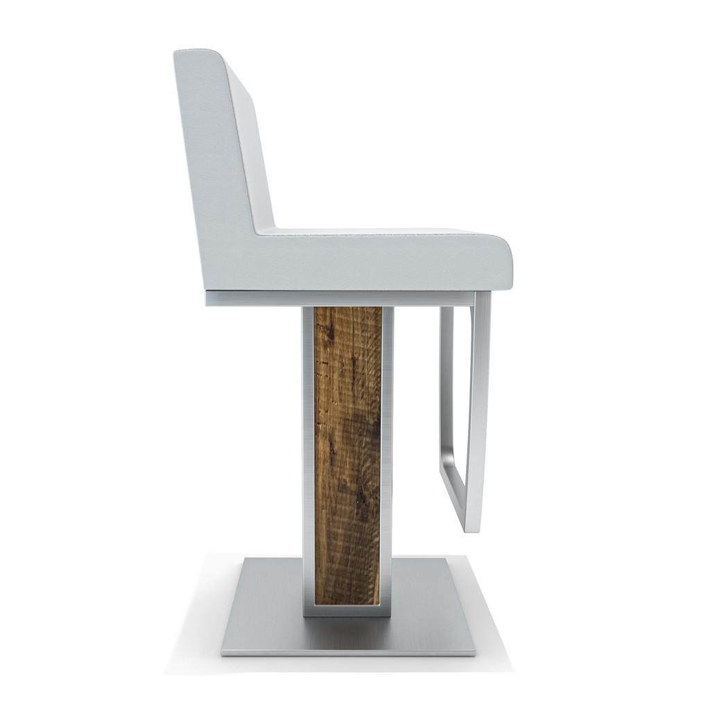 Modern Verona Swivel Counter Bar Stool with light gray upholstery and wooden accent base