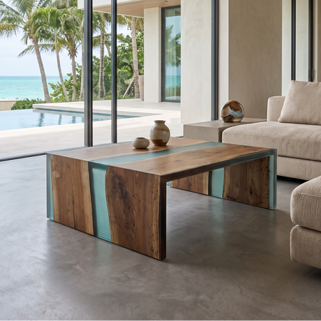 Walnut Wood Frosted Waterfall Coffee Table