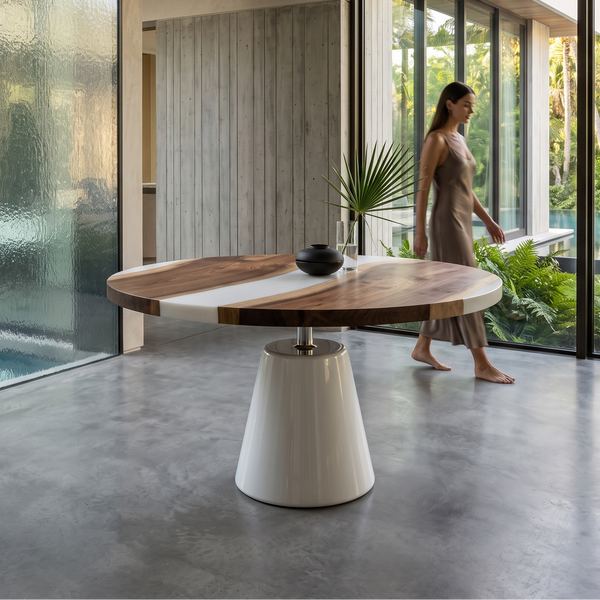 White Asolo Walnut Round Table