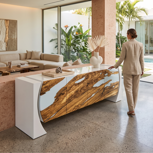 White Loire Olive Wood Credenza