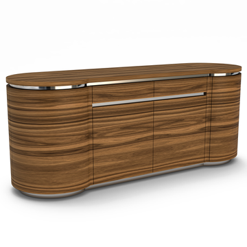 aisa embossed sideboard, sideboard, walnut wood veneer, embossed detail, chrome stainless steel base, modern furniture, home decor, storage