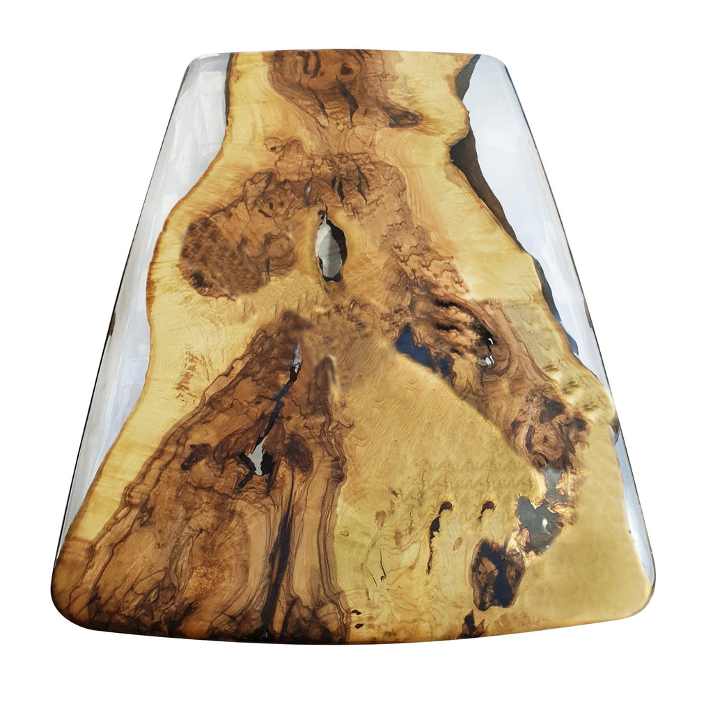 Amathus Ash Wood Dining Table with polished wood slab top and clear resin edges