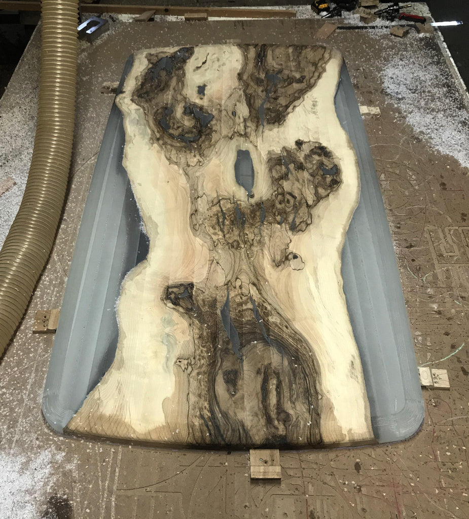 Amathus Ash Wood Dining Table with live-edge ash wood slab and dark resin river inlay