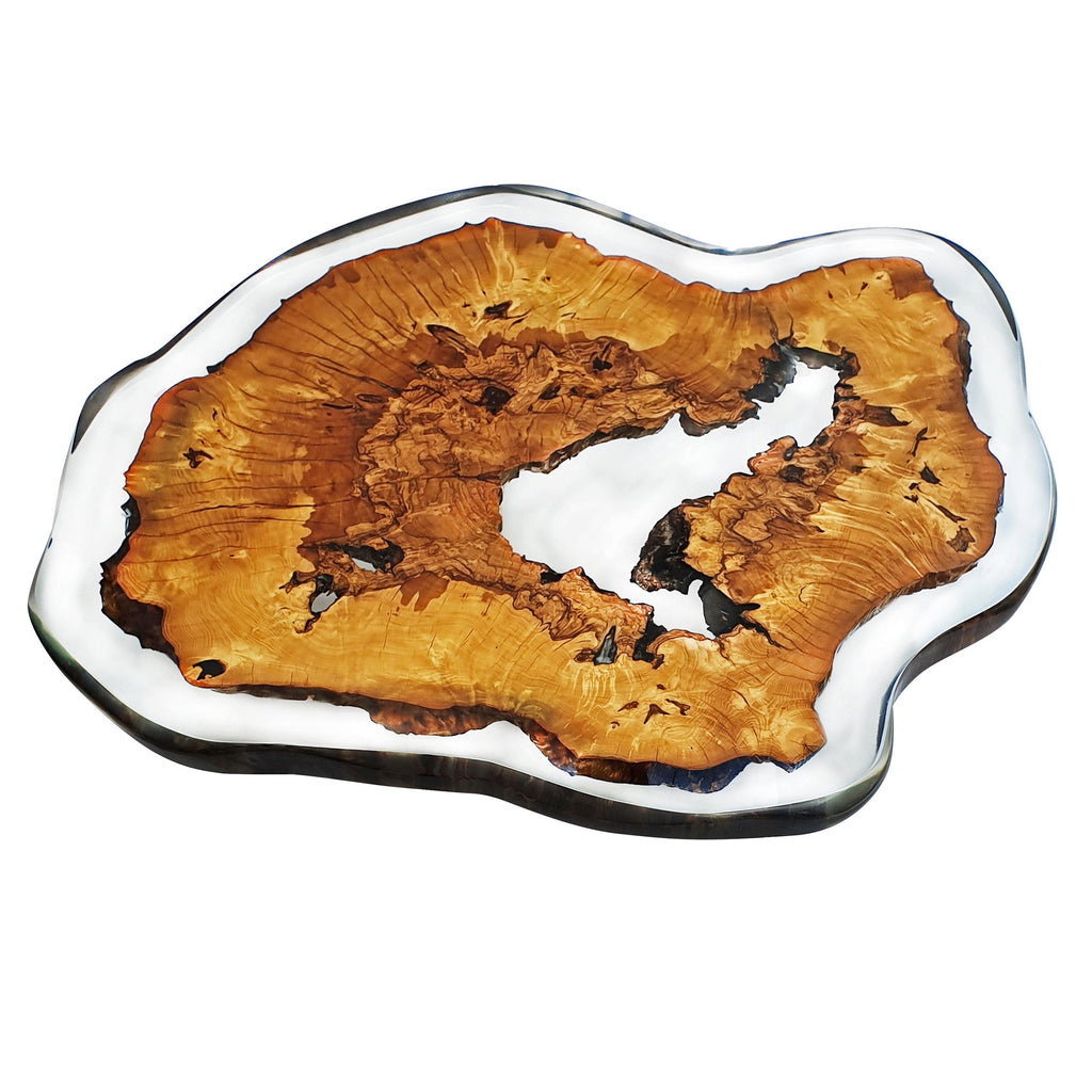 Amorphous Hollow Ashwood Coffee Table with natural voids encased in clear resin