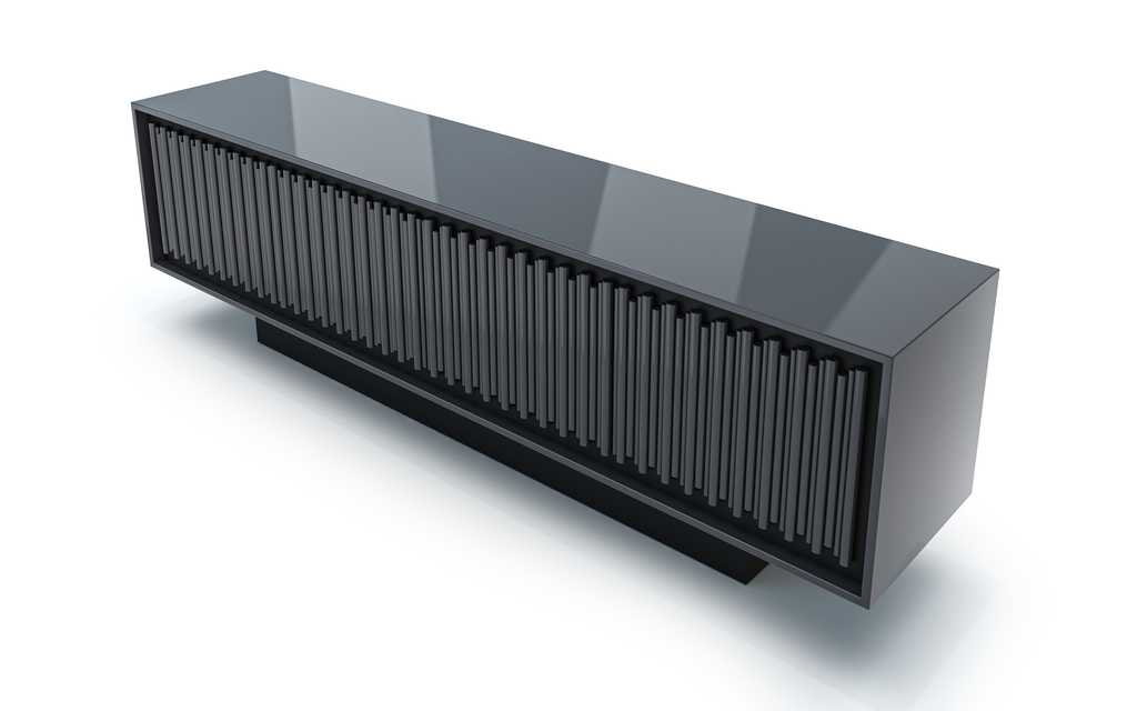 Matte black lacquered Agathon Credenza with ribbed black lacquered wood front