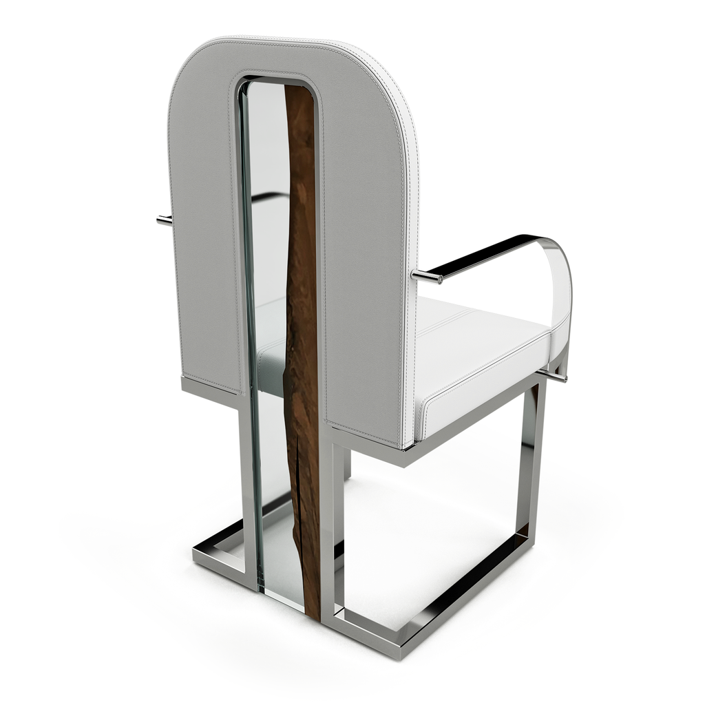 Atrani Dining Chair with white upholstered seat, U-shaped backrest, and chrome frame