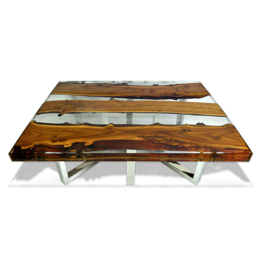Attis Silverberry Wood Coffee Table with square design, resin top, and metal legs