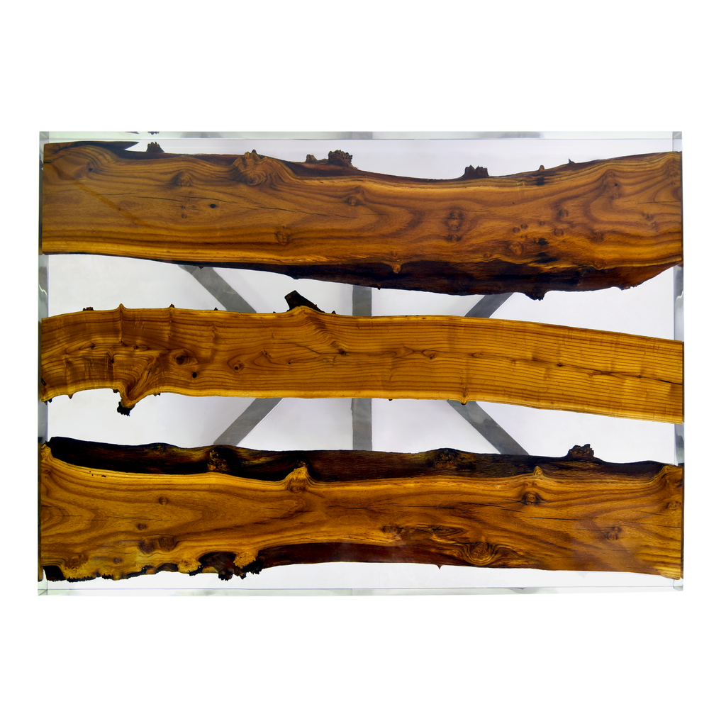 Attis Silverberry Wood Coffee Table with resin and live-edge silverberry wood slabs